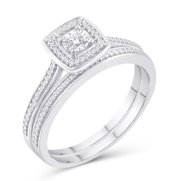 10 Karat White Gold 0.28 Carat Diamonds Square Bridal Ring-0526012-WG