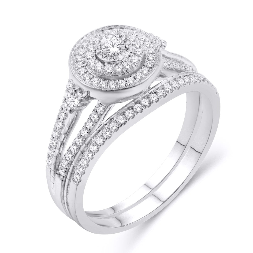 10 Karat White Gold 0.37 Carat Diamonds Round Bridal Ring-0526013-WG