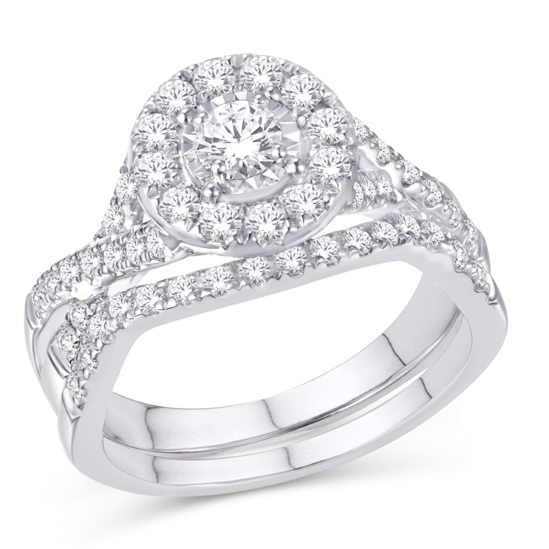 14 Karat White Gold 1.00 Carat Diamonds Round Bridal Ring-0526063-WG