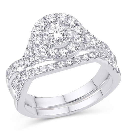 14 Karat White Gold 1.00 Carat Diamonds Round Bridal Ring-0526063-WG