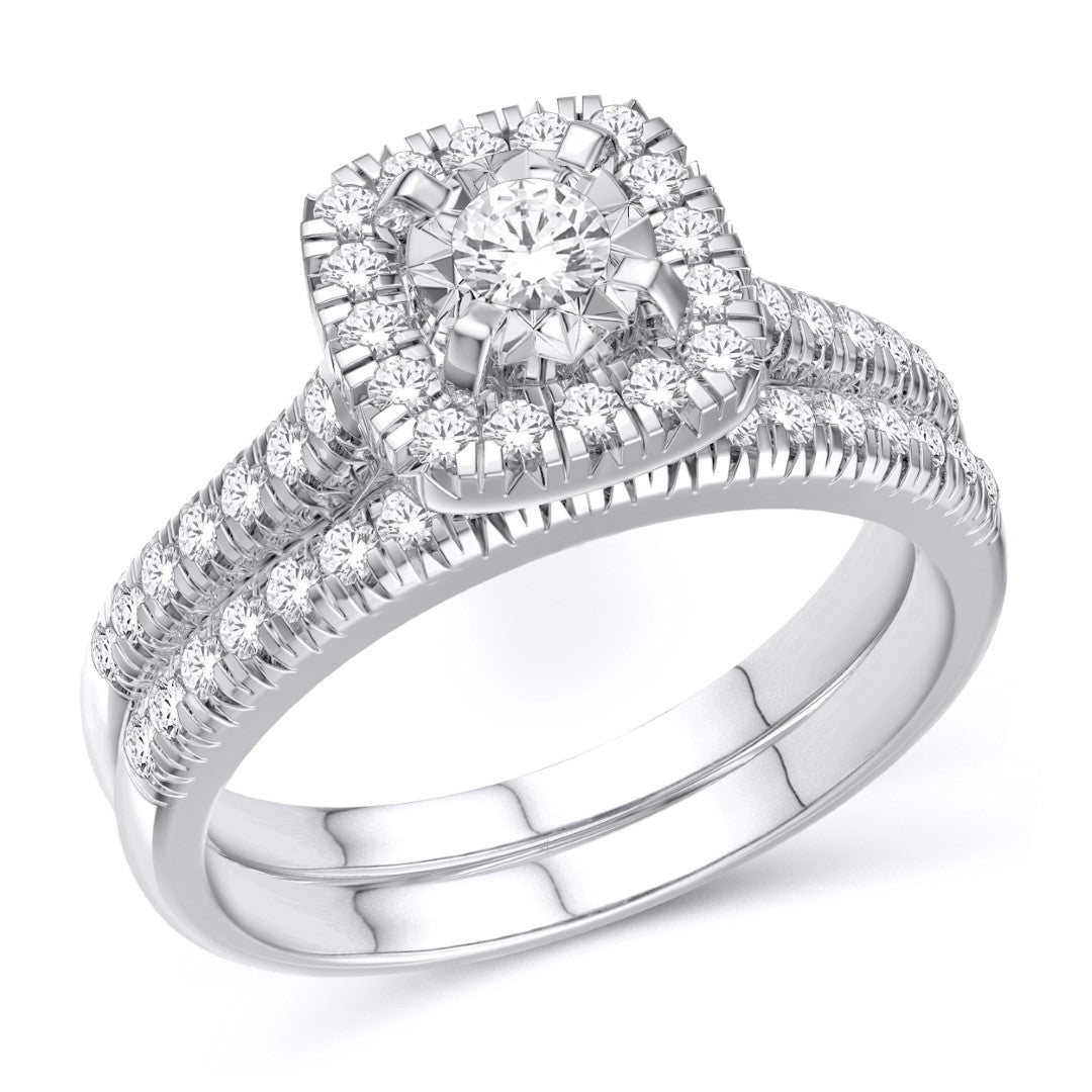 10 Karat White Gold 0.50 Carat Diamonds Cushion Sparkle Bridal Ring-0526091-WG