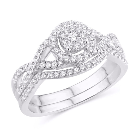 10 Karat White Gold 0.50 Carat Diamonds Glittera Round Bridal Ring-0526098-WG