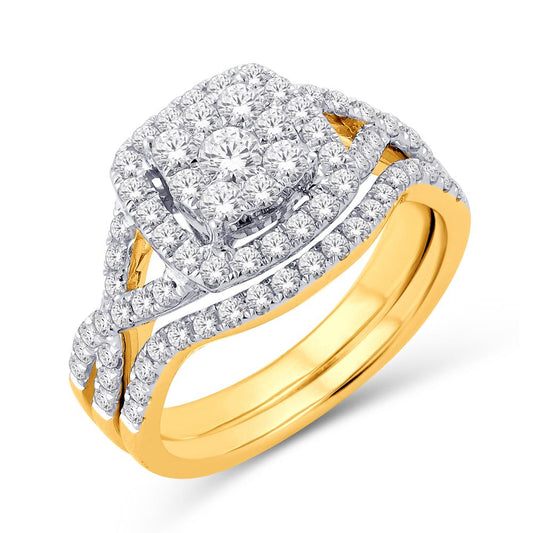 10 Karat Yellow Gold 1.50 Carat Diamonds Cushion Bridal Ring-0526102-YG
