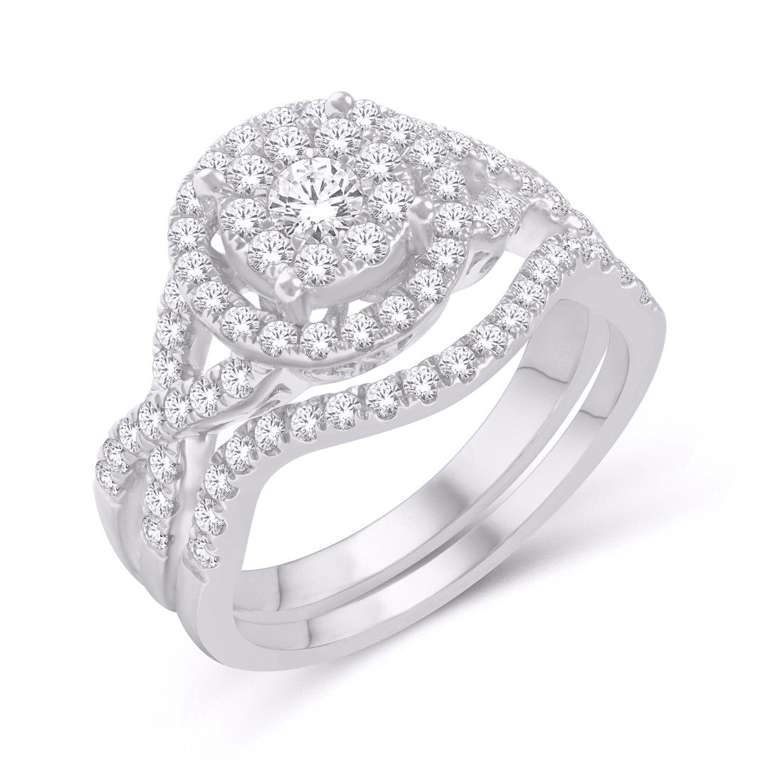 10 Karat White Gold 1.00 Carat Diamonds Round Bridal Ring-0526103-WG