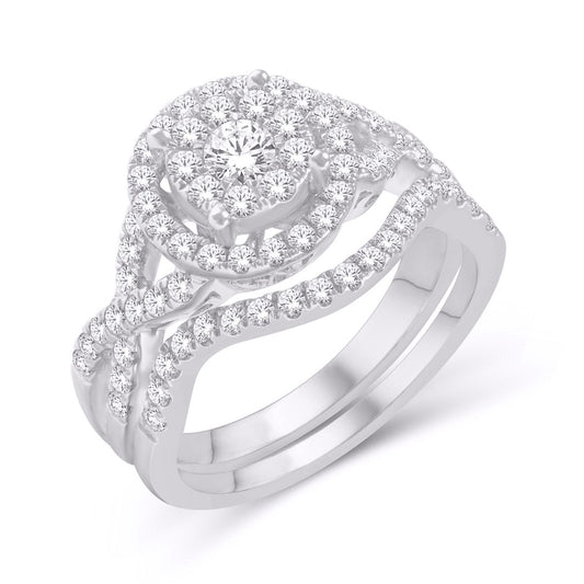 10 Karat White Gold 1.00 Carat Diamonds Round Bridal Ring-0526103-WG