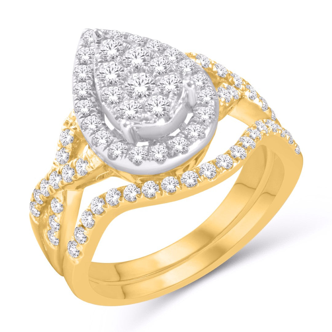10 Karat Yellow Gold 1.00 Carat Diamonds Pear Glittera Bridal Ring-0526105-YG