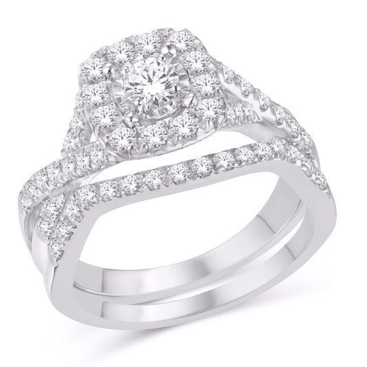 10 Karat White Gold 1.00 Carat Diamonds (0.20 CTR) Square Bridal Ring-0526107-WG