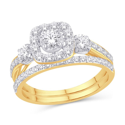 10 Karat Yellow Gold 0.75 Carat Diamonds (0.15 CTR) Cushion Bridal Ring-0526124-YG