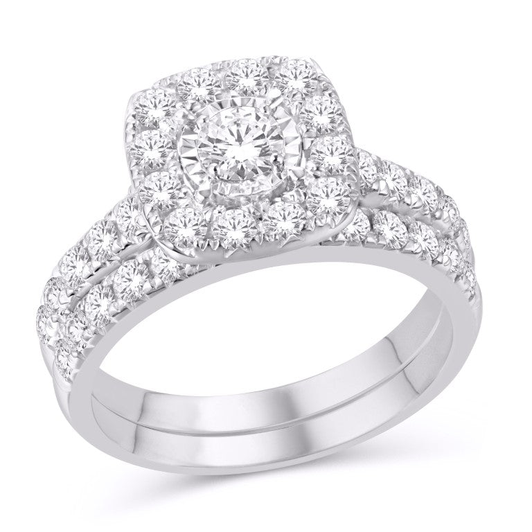 10 Karat White Gold 2.00 Carat Diamonds (0.37 CTR) Cushion Bridal Ring-0526146-WG