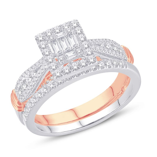 14 Karat Two-Tone (White and Rose) Gold 0.75 Carat Diamonds Square Bridal Ring-0526174-WR