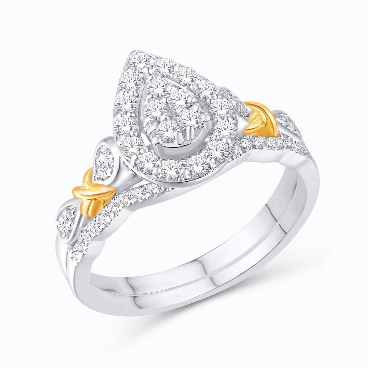 10 Karat Two-Tone (White and Yellow) Gold 0.43 Carat Diamonds Pear Bridal Ring-0526199-WY