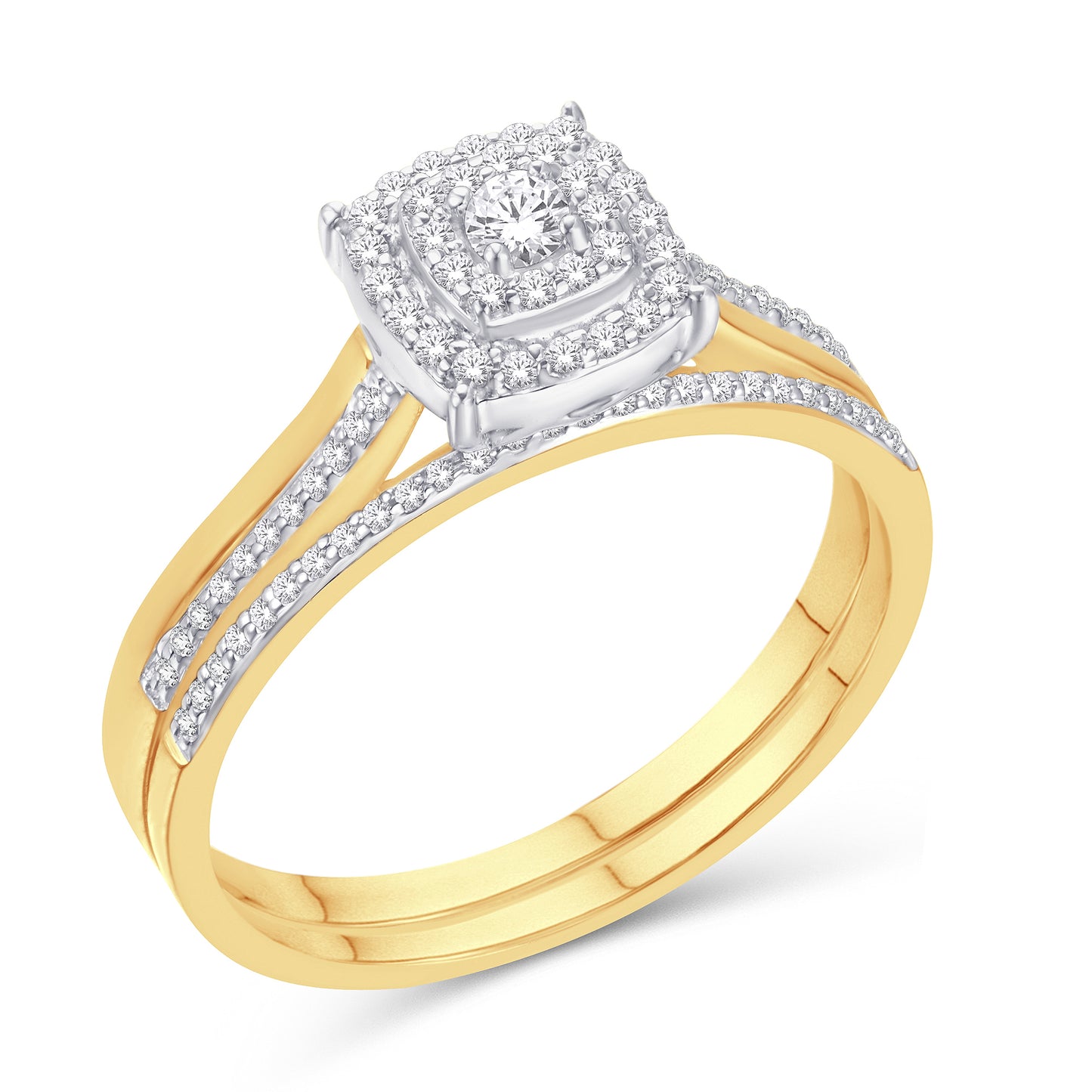 10 Karat Yellow Gold 0.21 Carat Diamonds Cushion Endless Luster Bridal Ring-0526203-YG