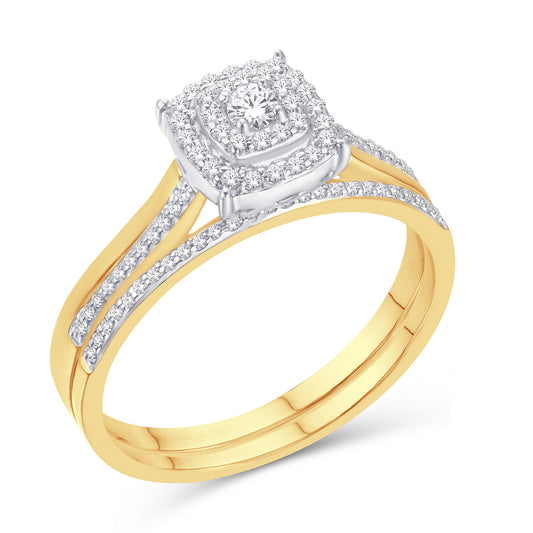 10 Karat Yellow Gold 0.21 Carat Diamonds Cushion Endless Luster Bridal Ring-0526203-YG