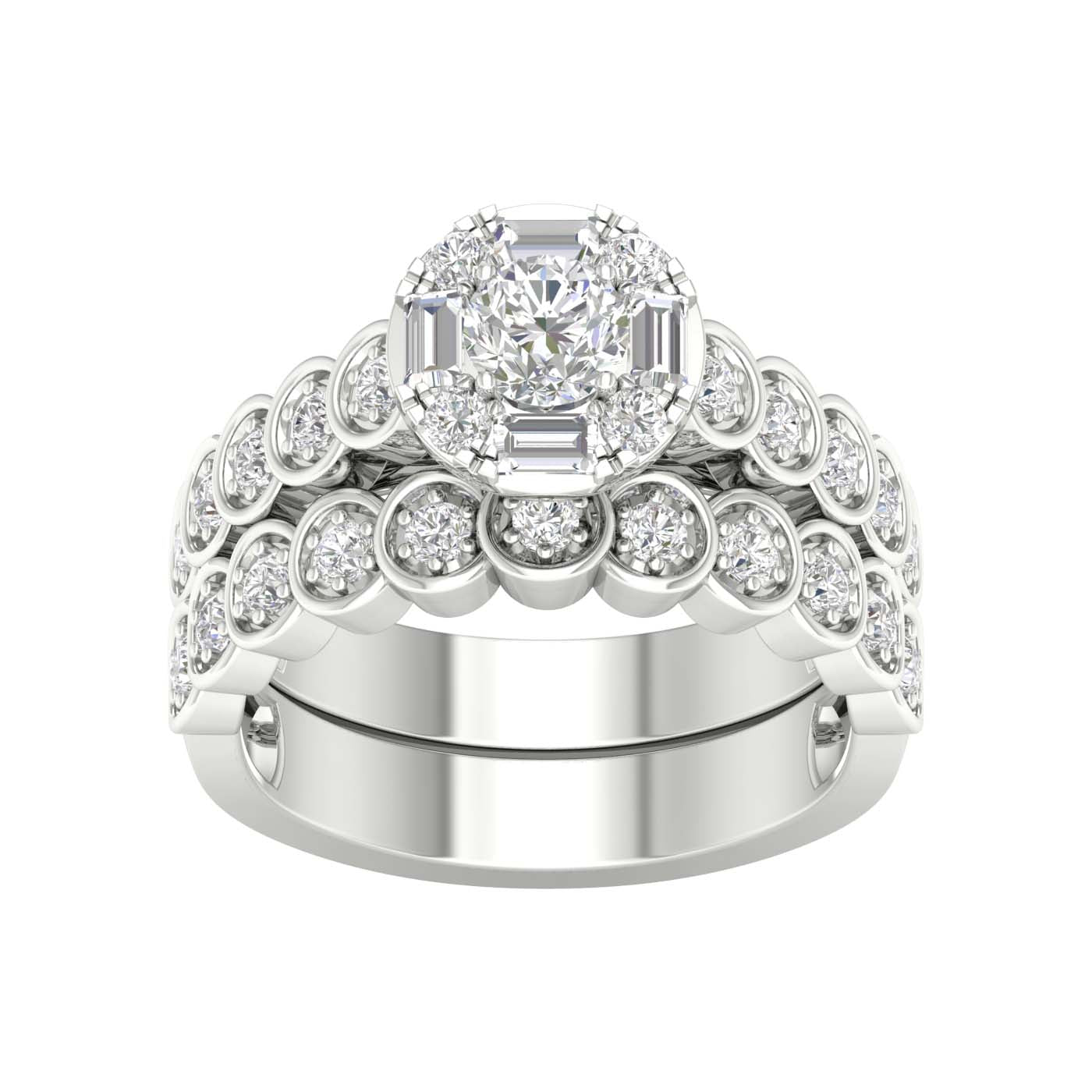 14 Karat White Gold 1.00 Carat Diamonds (0.33 CTR) Round Bridal Ring-0527924-WG