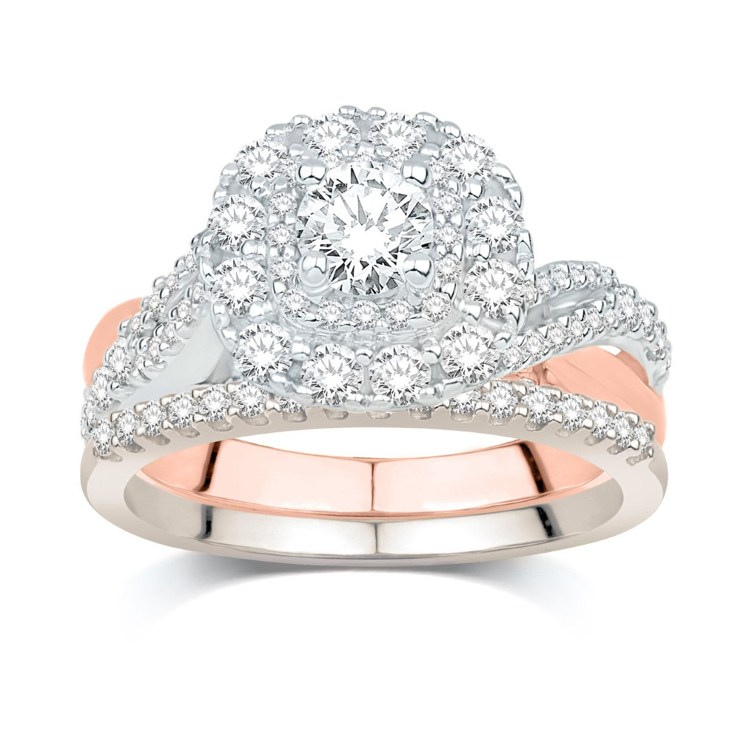 14 Karat Two-Tone (White and Rose) Gold 1.50 Carat Diamonds (0.40 CTR) Cushion Certified Uno Bridal Ring-0532502-WR