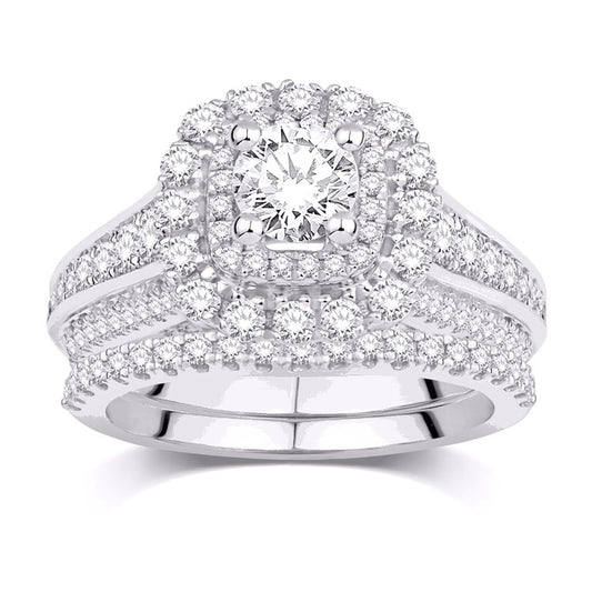 14 Karat White Gold 2.00 Carat Diamonds (0.50 CTR) Cushion Certified Uno Bridal Ring-0532509-WG