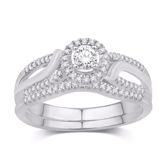 14 Karat White Gold 0.34 Carat Diamonds (0.10 CTR) Certified Round Bridal Ring-0532534-WG