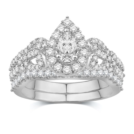 14 Karat White Gold 1.00 Carat Diamonds (0.20 CTR) Certified Pear Bridal Ring-0532544-WG
