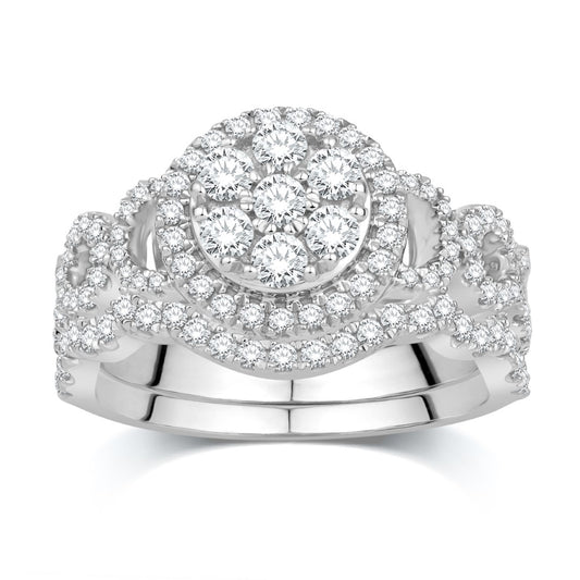 10 Karat White Gold 1.00 Carat Diamonds Round Bridal Ring-0532551-WG