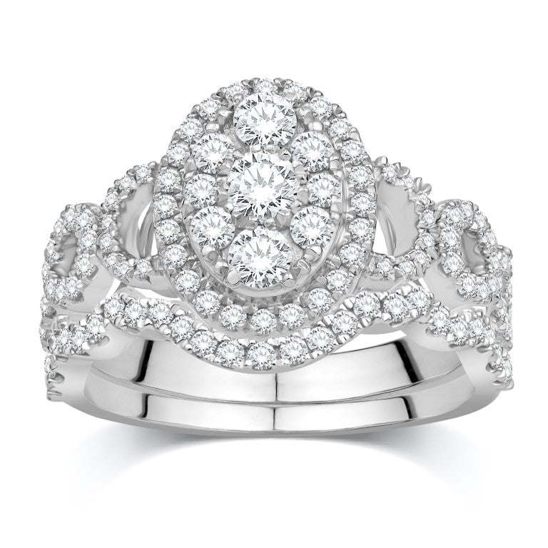 10 Karat White Gold 1.00 Carat Diamonds Oval Bridal Ring-0532552-WG