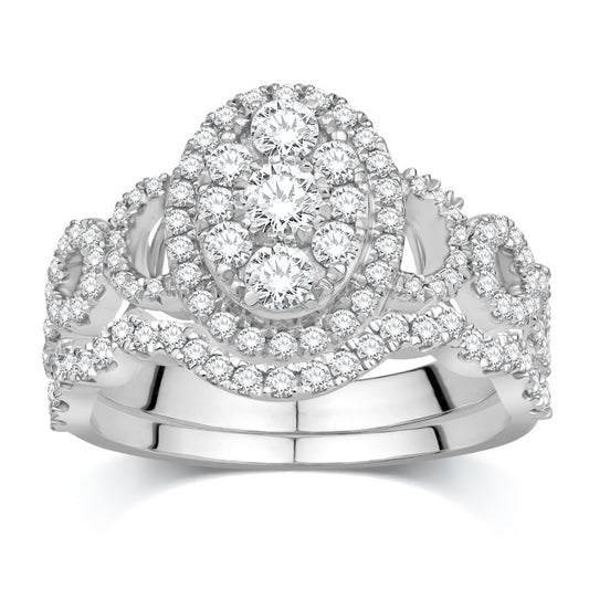 10 Karat White Gold 1.00 Carat Diamonds Oval Bridal Ring-0532552-WG