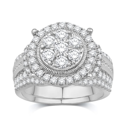10 Karat White Gold 1.50 Carat Diamonds Round Bridal Ring-0532555-WG