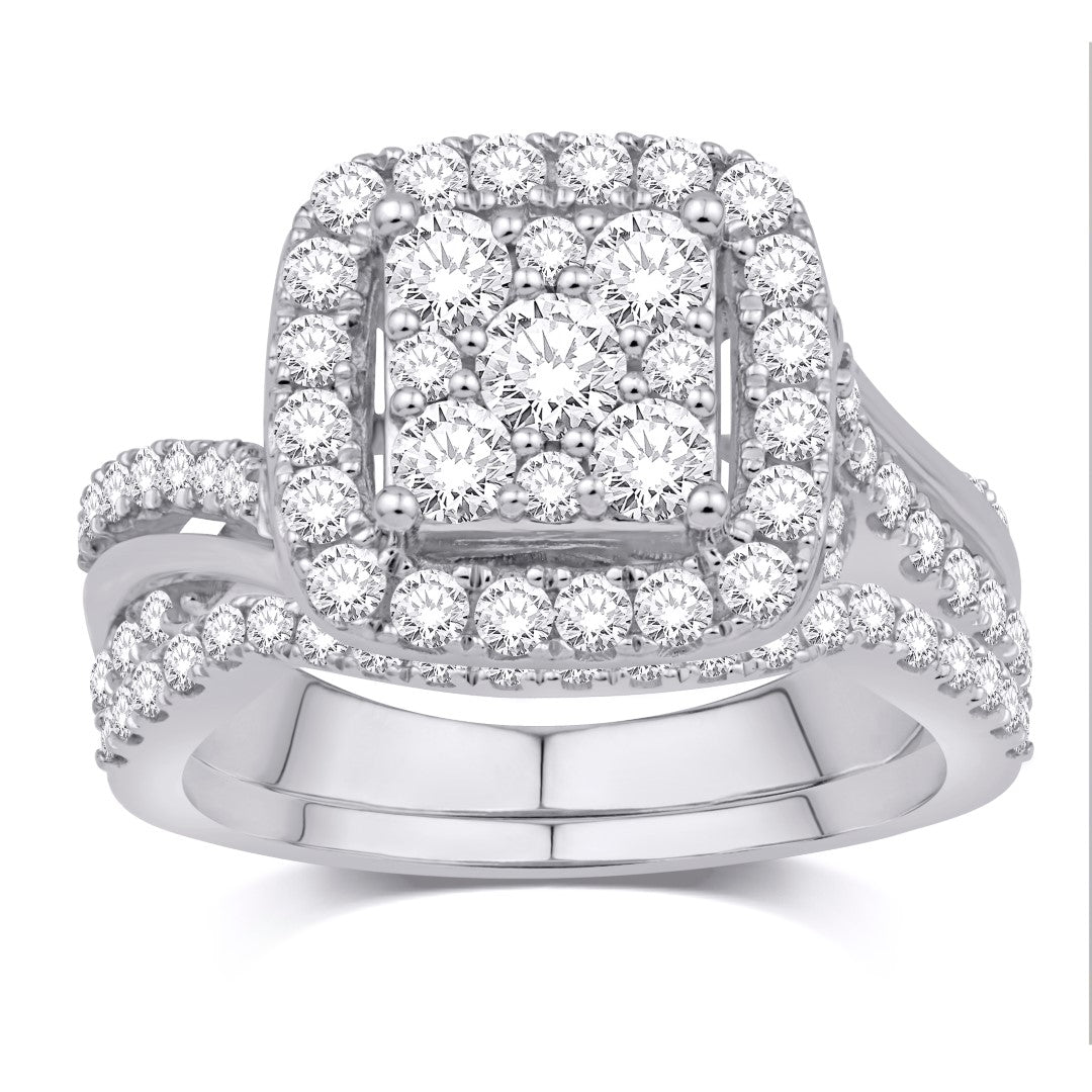 10 Karat White Gold 1.52 Carat Diamonds Square Bridal Ring-0532556-WG
