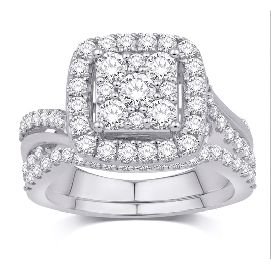 10 Karat White Gold 1.52 Carat Diamonds Square Bridal Ring-0532556-WG