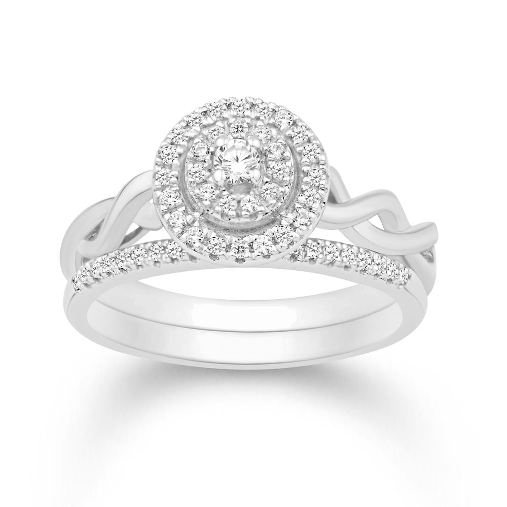 14 Karat White Gold 0.31 Carat Diamonds (0.16 CTR) Round Bridal Ring-0532618-WG