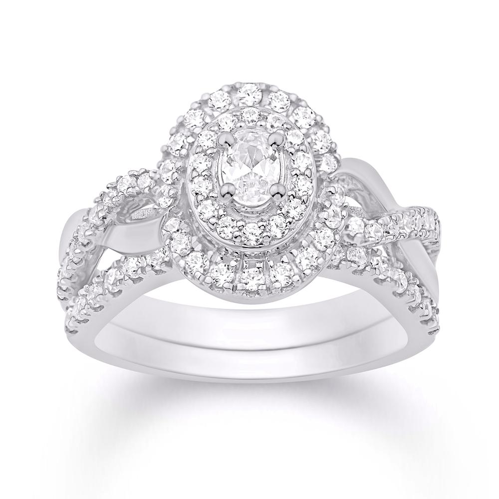 14 Karat White Gold 0.76 Carat Diamonds (0.15 CTR) Oval Bridal Ring-0532663-WG