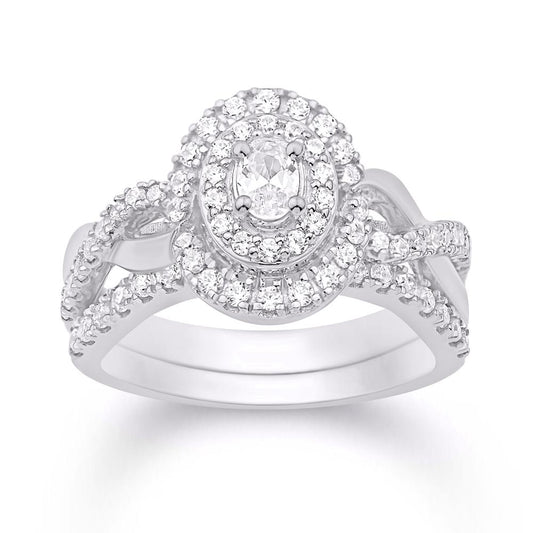 14 Karat White Gold 0.76 Carat Diamonds (0.15 CTR) Oval Bridal Ring-0532663-WG
