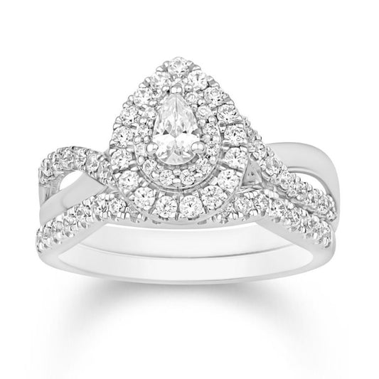 14 Karat White Gold 0.74 Carat Diamonds (0.15 CTR) Pear Bridal Ring-0532665-WG