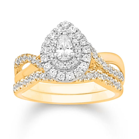 14 Karat Yellow Gold 0.74 Carat Diamonds (0.15 CTR) Pear Bridal Ring-0532665-YG