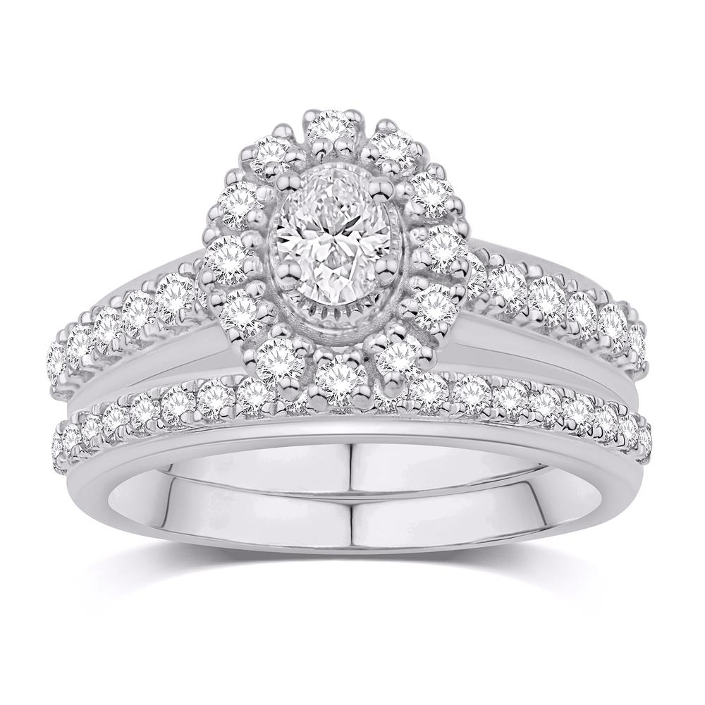 14 Karat White Gold 0.99 Carat Diamonds (0.20 CTR) Oval Bridal Ring-0532673-WG