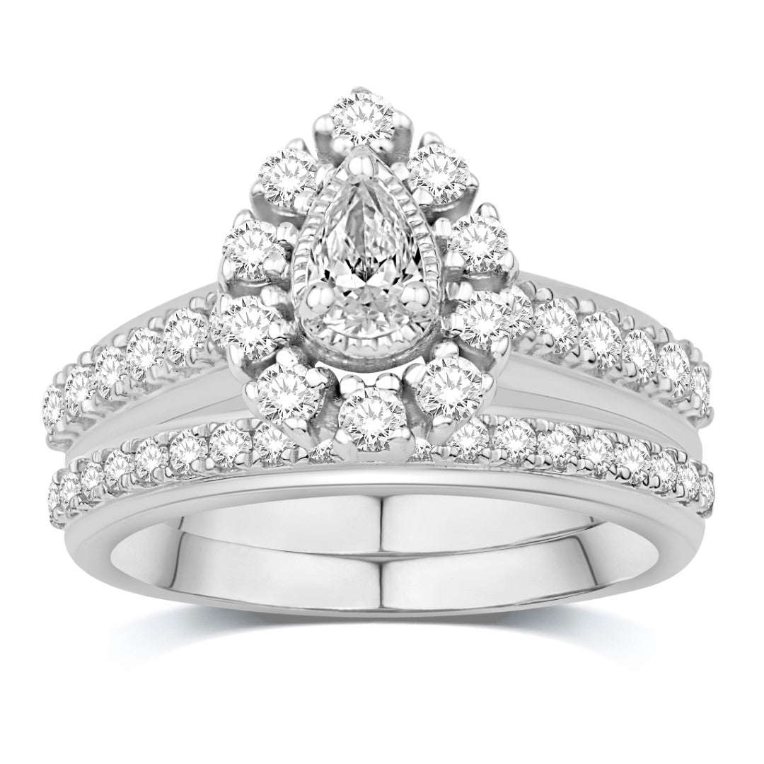 14 Karat White Gold 1.00 Carat Diamonds (0.20 CTR) Pear Bridal Ring-0532674-WG