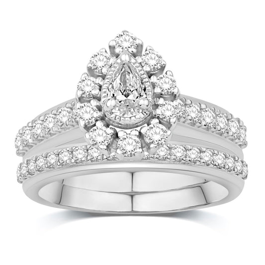 14 Karat White Gold 1.00 Carat Diamonds (0.20 CTR) Pear Bridal Ring-0532674-WG