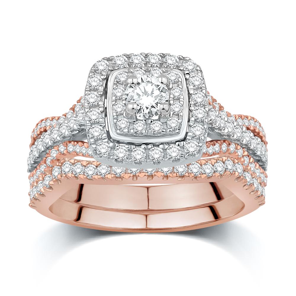 14 Karat Two-Tone (Rose and White) Gold 0.99 Carat Diamonds (0.20 CTR) Certified Round Bridal Ring-0532731-RW