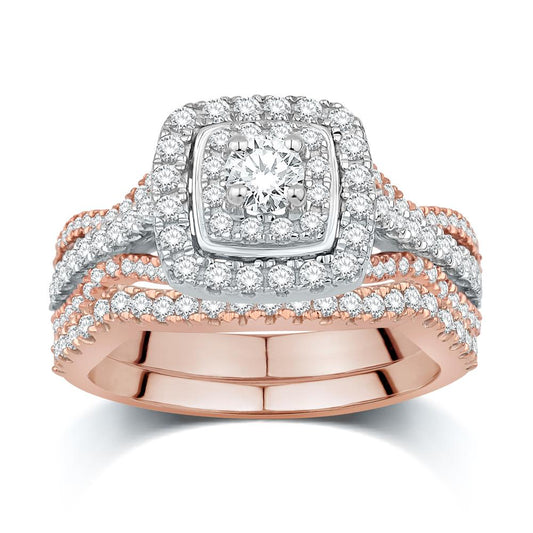 14 Karat Two-Tone (Rose and White) Gold 0.99 Carat Diamonds (0.20 CTR) Certified Round Bridal Ring-0532731-RW