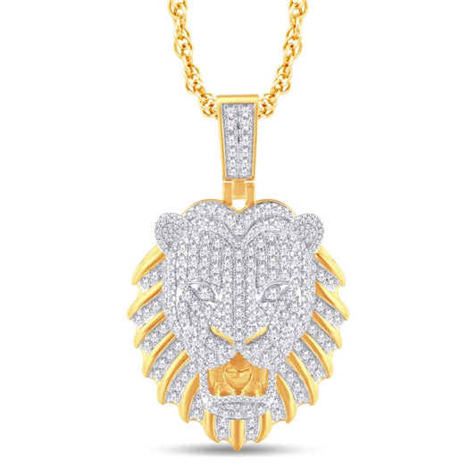 10 Karat Two-Tone (Yellow and White) Gold 3.29 Carat Diamonds Lion Face HipHop Pendant-1025789-YW