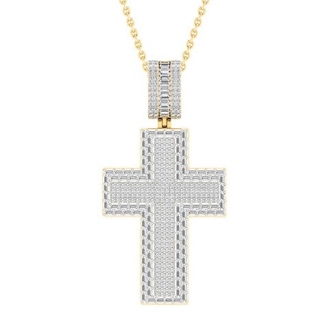 10 Karat Two-Tone (Yellow and White) Gold 2.00 Carat Diamonds Latin Cross HipHop Pendant-1027112-YW