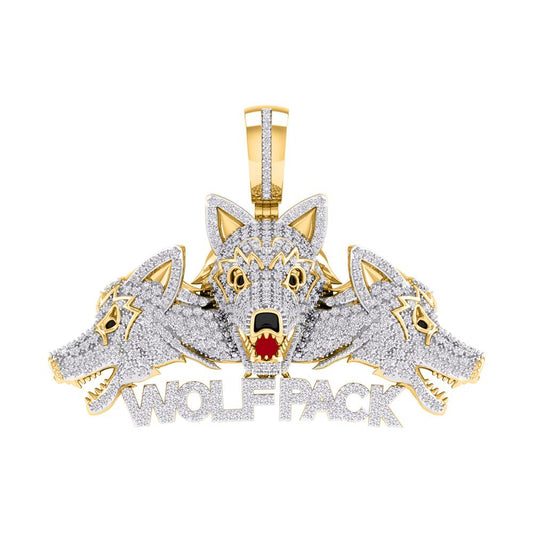 10 Karat Yellow Gold 1.25 Carat Diamonds 3Wolfpack HipHop Pendant-1027136-YG