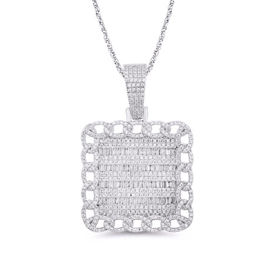 10 Karat White Gold 1.25 Carat Diamonds Bale Square Frame HipHop Pendant-1029638-WG