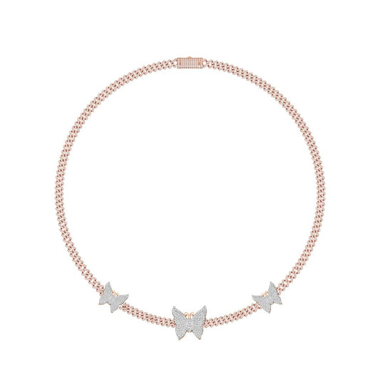 10 Karat Two-Tone (Rose and White) Gold 9.50 Carat Diamonds Butterfly Necklace-1430004-RW