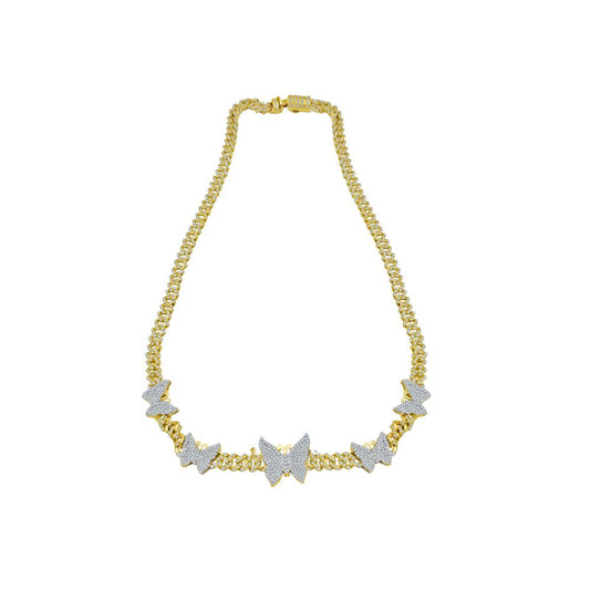 10 Karat Two-Tone (White and Yellow) Gold 9.50 Carat Diamonds Butterfly Necklace-1430004-WY