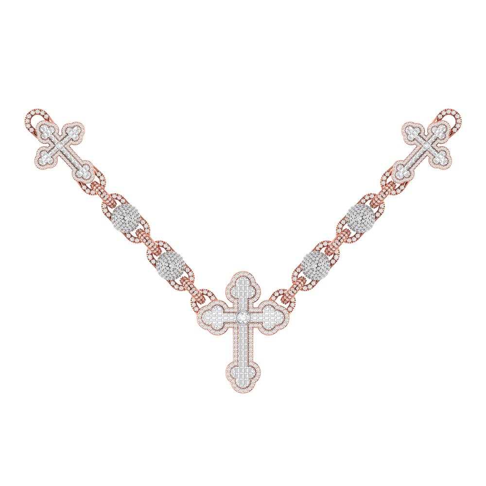 10 Karat Two-Tone (Rose and White) Gold 15.05 Carat Diamonds Latin Cross Necklace-1430025-RW
