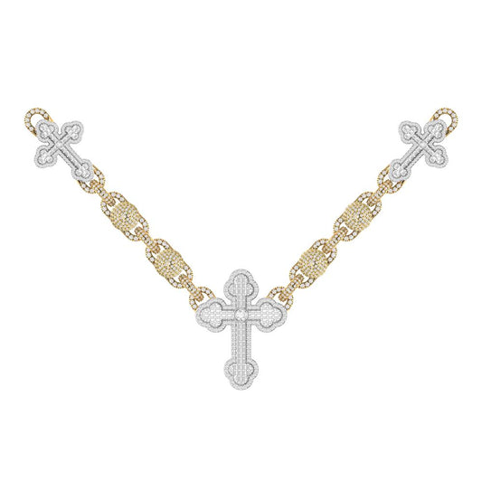 10 Karat Two-Tone (Yellow and White) Gold 15.05 Carat Diamonds Latin Cross Necklace-1430025-YW
