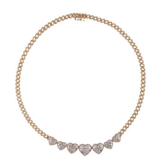 10 Karat Two-tone (Yellow and White) Gold 3.66 Carat Diamonds Multi Heart Necklace-1460001-YW