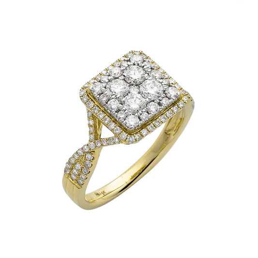 14KY 1.00CTW DIAMOND SQUARE CLUSTER RING