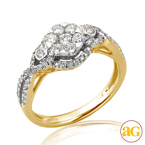 14KY 1.00CTW DIAMOND ROUND V-PRONG CLUSTER HEAD BR