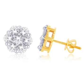 14 Karat White Gold 0.75 Carat Diamonds Flower Stud Earrings-0125813-WG